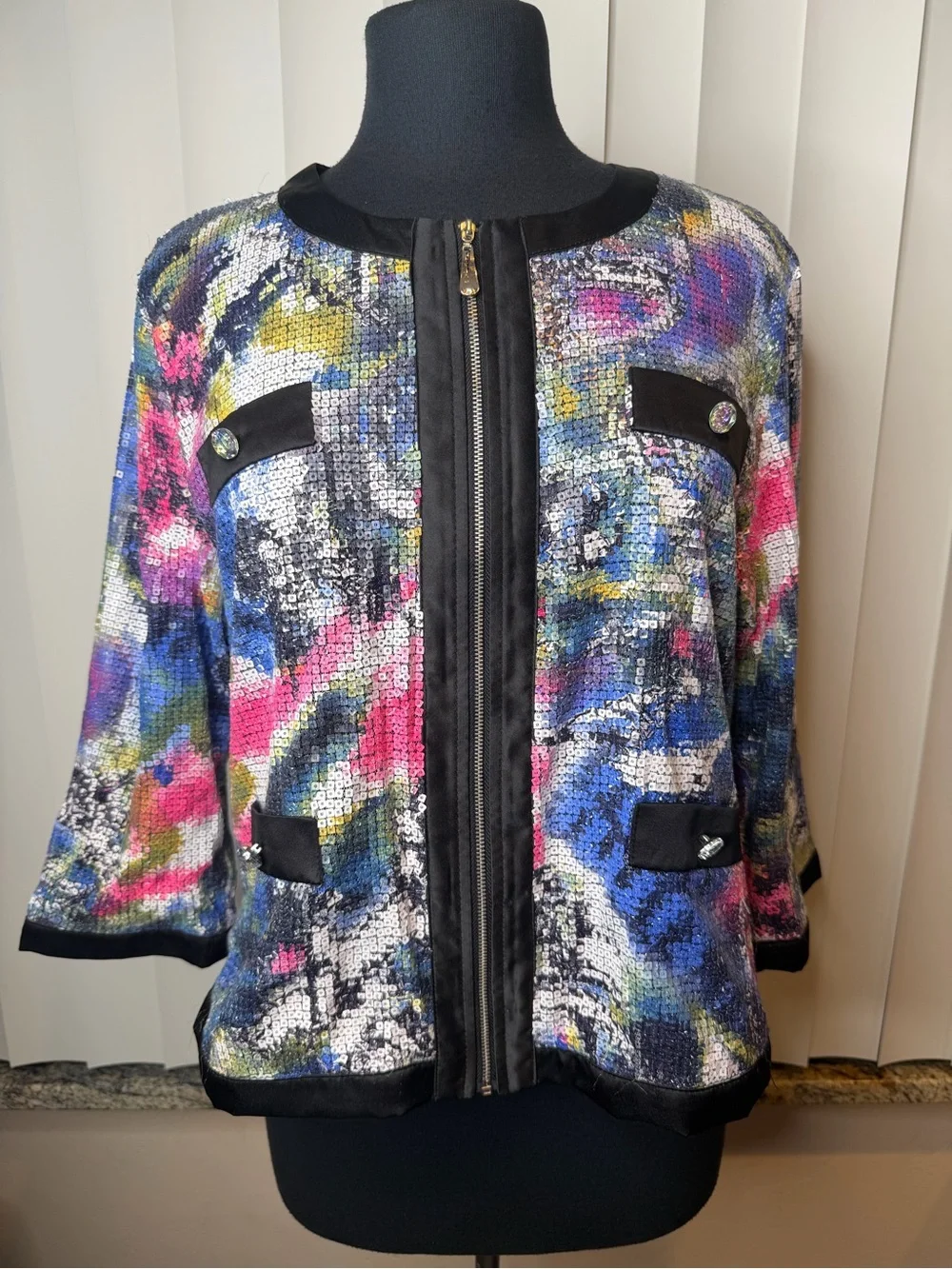 Michael Simon multicolored sequin full-zip jacket blazer Size XL - Picture 2 of 11